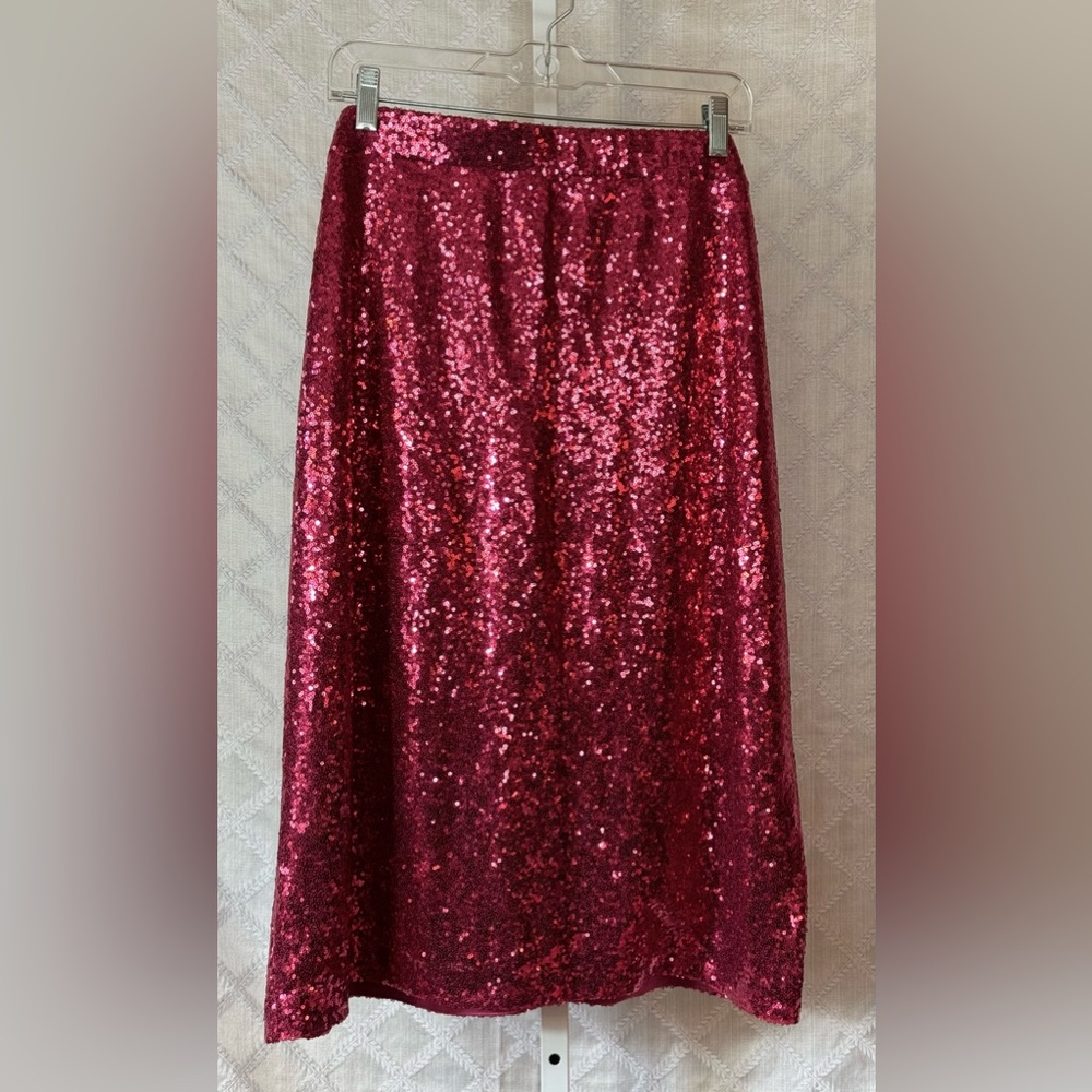 Lane Bryant Dark Pink Sequins Stretch Knee Length Skirt, 26